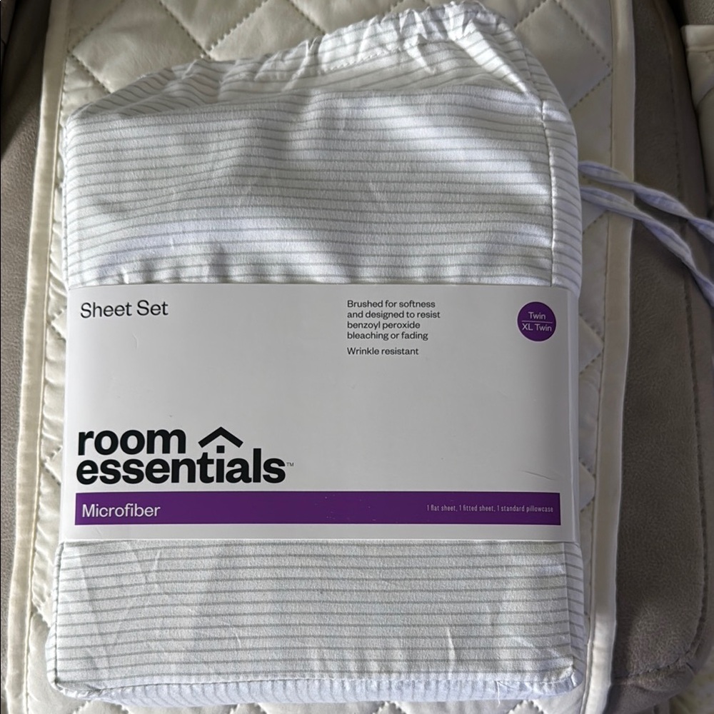 Room Essentials White With Gray Stripes Classic Sheet Set